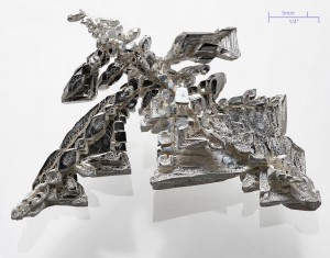 A pure (>99.95%) silver crystal, synthetic electrolytic made with visible dendritic structures. Weight ≈11g. - No gold here